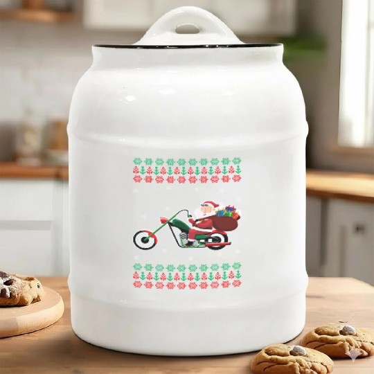 Santa Claus Motorcycle Ugly Christmas Sweater Xmas Ceramic Cookie Jars