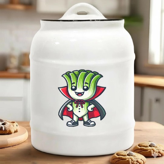 Cute Halloween Leek Vampire Cartoon Green Ceramic Cookie Jars
