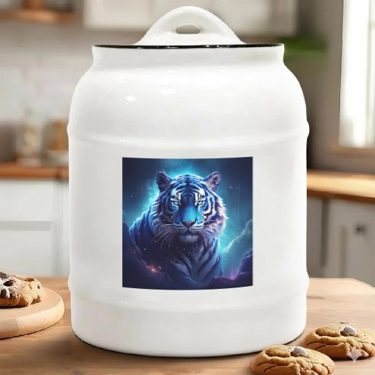 Blue Fantasy Tiger Ceramic Cookie Jars