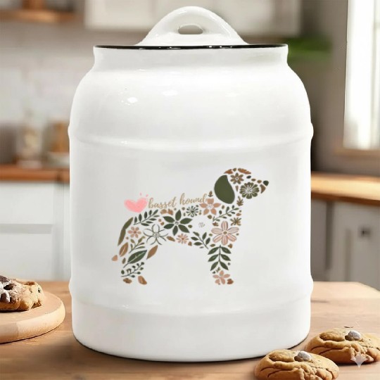 Floral Basset Hound Silhouette: Nature-Inspired Do Ceramic Cookie Jars