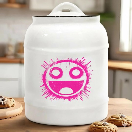 Pink Joyful Face Ceramic Cookie Jars