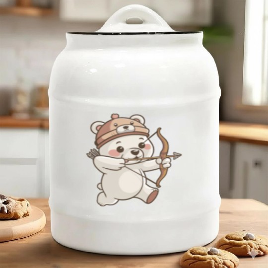 Cute polar bear with Bow and Arrows Cartoon Ceramic Cookie Jars