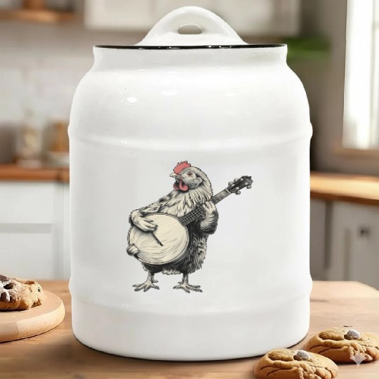 Chicken Farming Farmer Bluegrass Banjo Player Ceramic Cookie Jars
