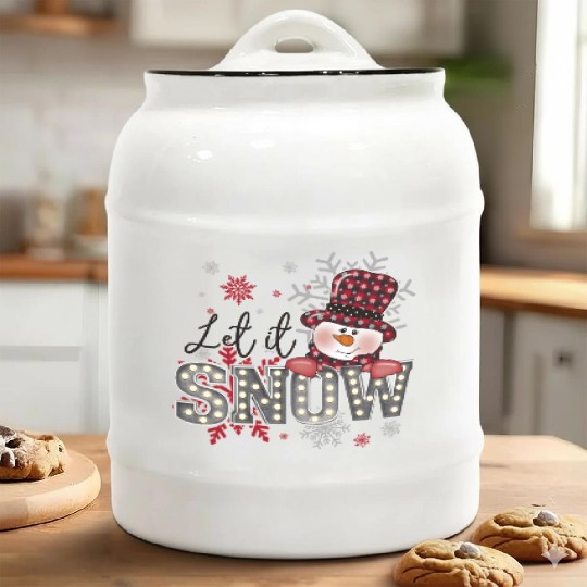 Let It Snow Christmas Snowflake Ceramic Cookie Jars