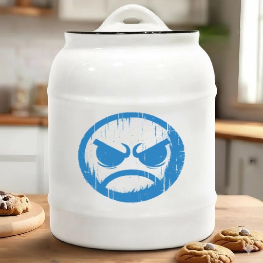 Cool Blue Angry Face Ceramic Cookie Jars