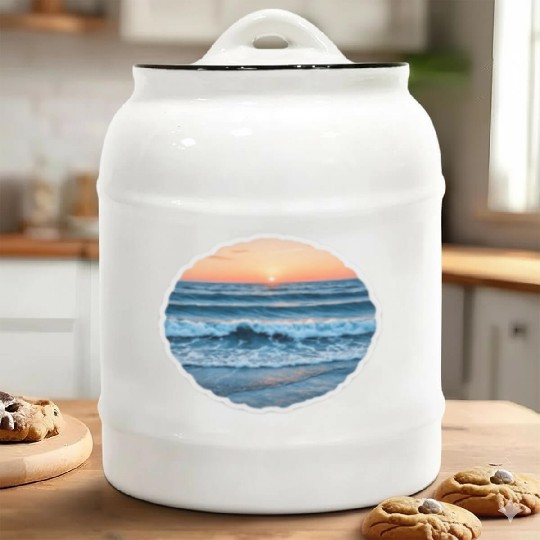 Serene Blue Ocean Waves Scenic Ceramic Cookie Jars