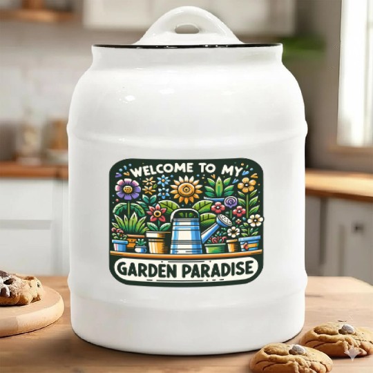 Welcome to My Garden Paradise, Plant Lovers Ceramic Cookie Jars