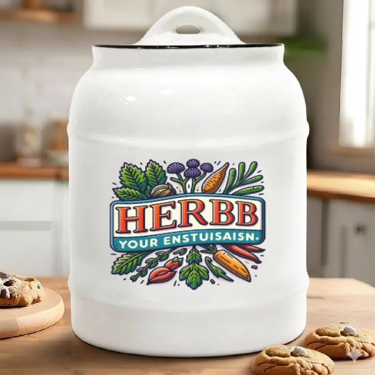 Herb Your Enthusiasm: A fun, punny herbs design. Ceramic Cookie Jars