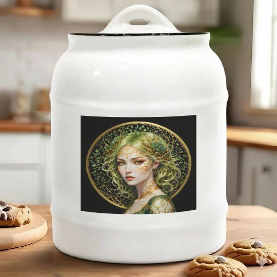 Green-haired forest woman Ceramic Cookie Jars