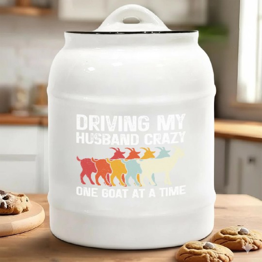 Driving My Husband Crazy One Goat At A Time Funny Ceramic Cookie Jars