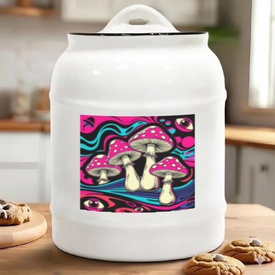 Psychedelic Shrooms: Neon Fungi Fantasy Ceramic Cookie Jars