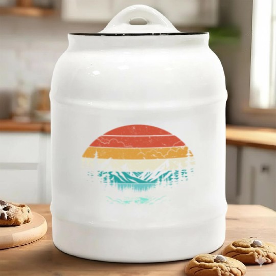 Retro Sunset Mountains Nature Outdoor Hiking Ceramic Cookie Jars