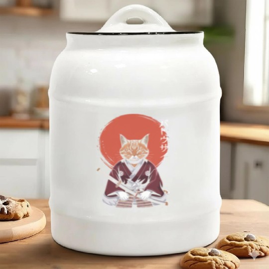 Neko Battousai Samurai Cat Classic Ceramic Cookie Jars
