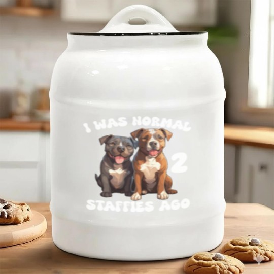 Staffordshire Bull Terrier I Was Normal 2 Staffies Ceramic Cookie Jars