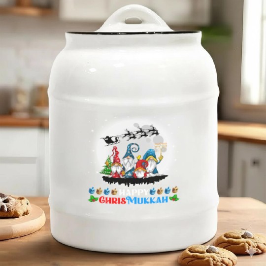 Happy Chrismukkah Gnomes Christmas Hanukkah Ceramic Cookie Jars