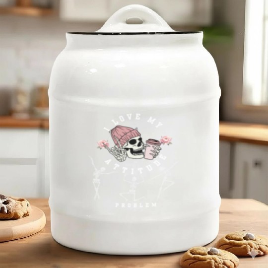 I Love My Attitude Problem Funny Dancing Skeleton Ceramic Cookie Jars