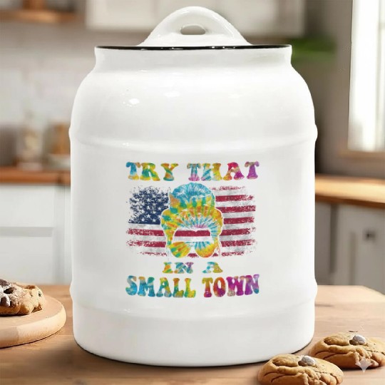 Try That In a Small Town US Flag Girl Ceramic Cookie Jars