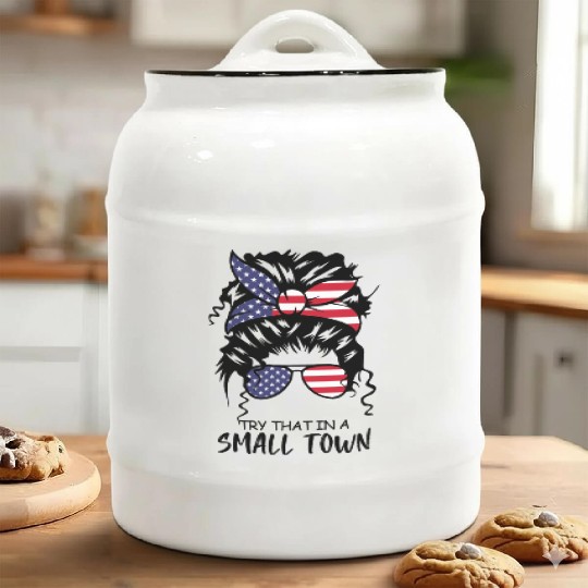 Try That In a Small Town US Flag Girl Ceramic Cookie Jars