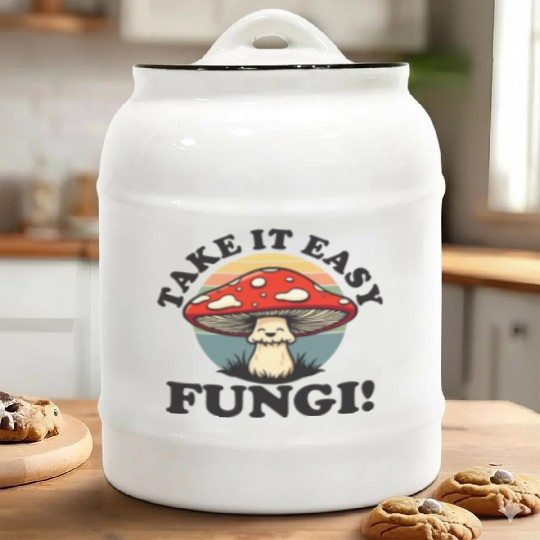 Take It Easy Fungi! - Relaxed Mushroom Design Ceramic Cookie Jars