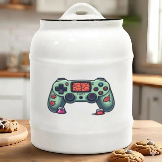 Zombie Brain-Themed Green Controller Ceramic Cookie Jars