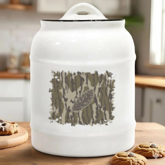 Turkey Feather Bottomland Camo Forest Camouflage Ceramic Cookie Jars