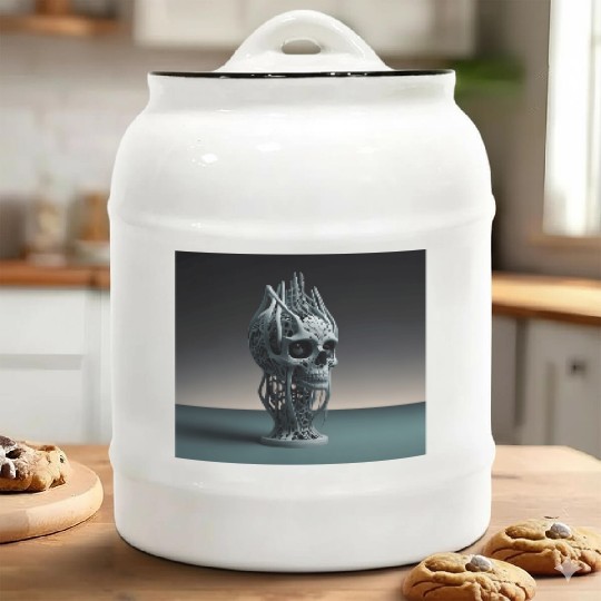 Digital Skull: A Fusion of Nature and Technology Ceramic Cookie Jars