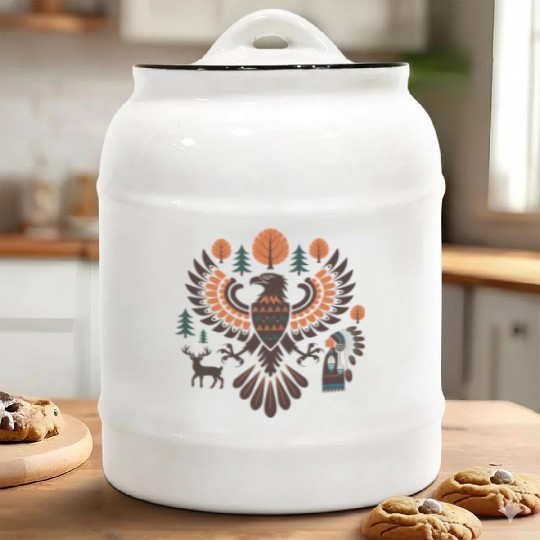 Native American Eagle Design Ceramic Cookie Jars