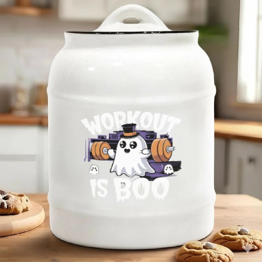 Workout Is Boo Gym Fitness Halloween Top Ceramic Cookie Jars