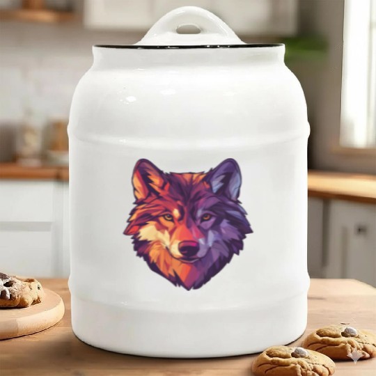 Floral Wolf Vintage Flowers Wolf Face for Wolves Ceramic Cookie Jars