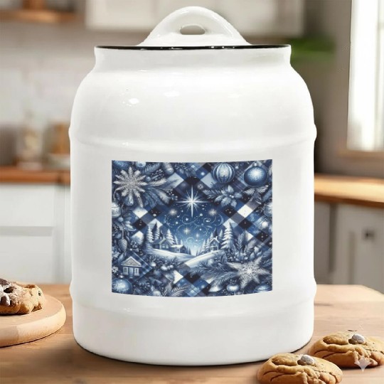 flannel blue and white christmas Ceramic Cookie Jars