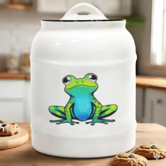 Trendy Cute Happy Green Frog Ceramic Cookie Jars