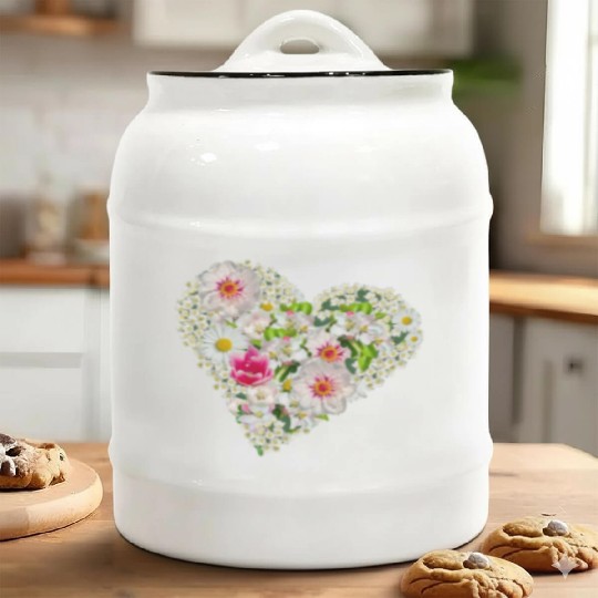 heart of flowers blossoms daisy tulip pink peony Ceramic Cookie Jars