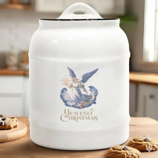 Heavenly Christmas Angel with Star Holiday Art Ceramic Cookie Jars