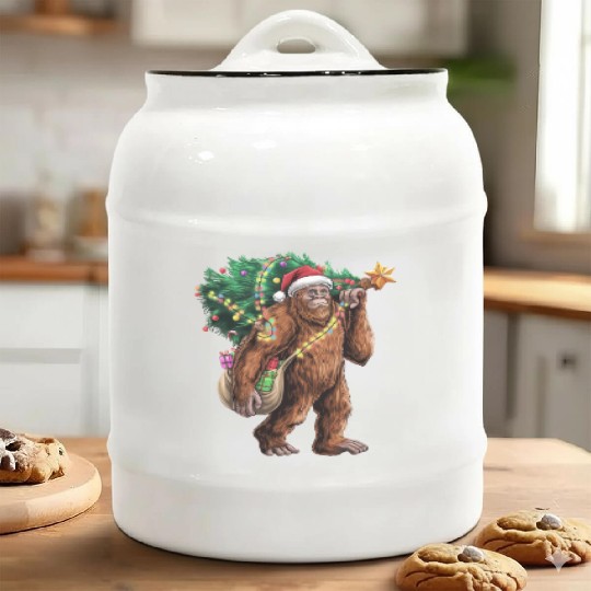 Bigfoot Christmas Tree Lights Xmas Sasquatch Lover Ceramic Cookie Jars