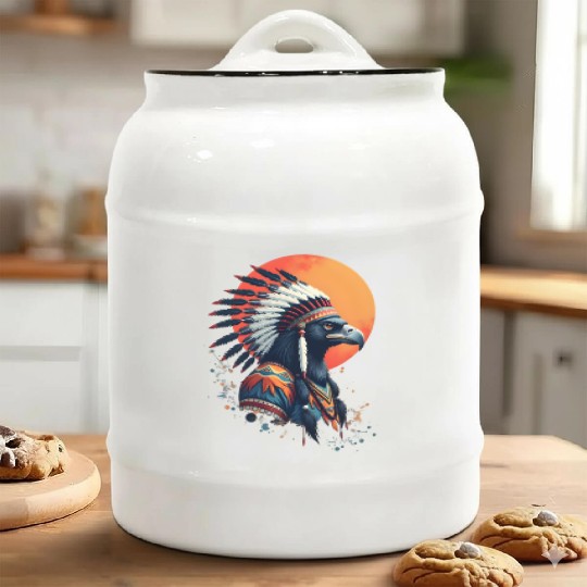 Wind Feather Native American Illustration Ceramic Cookie Jars