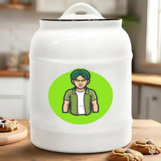 Green Angry Boy Gaming Mascot Avatar Ceramic Cookie Jars