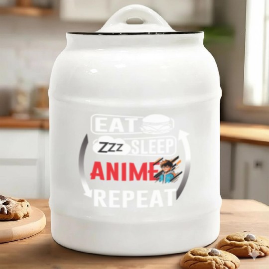 Eat Sleep Anime Repeat Ramen Kawaii Japanese Manga Ceramic Cookie Jars