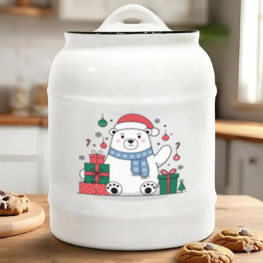 Cute Christmas Polar Bear Ceramic Cookie Jars
