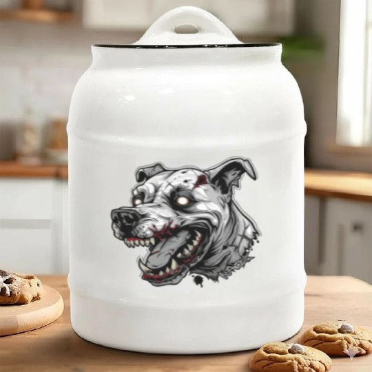 White Zombie Dog Head Ceramic Cookie Jars