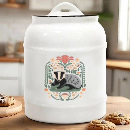 Cottagecore Badge and Mushrooms Harmony Ceramic Cookie Jars