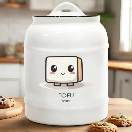 Cute Chibi Kawaii Tofu Ceramic Cookie Jars