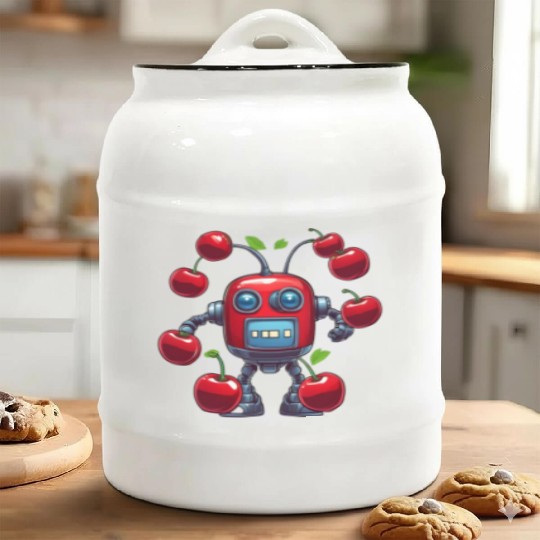 Robot Cherry Ceramic Cookie Jars