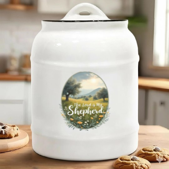 The Lord Is My Shepherd Peaceful Christian Artwork Ceramic Cookie Jars