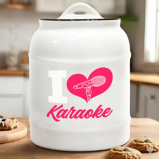 I Love Karaoke Microphone Heart Ceramic Cookie Jars
