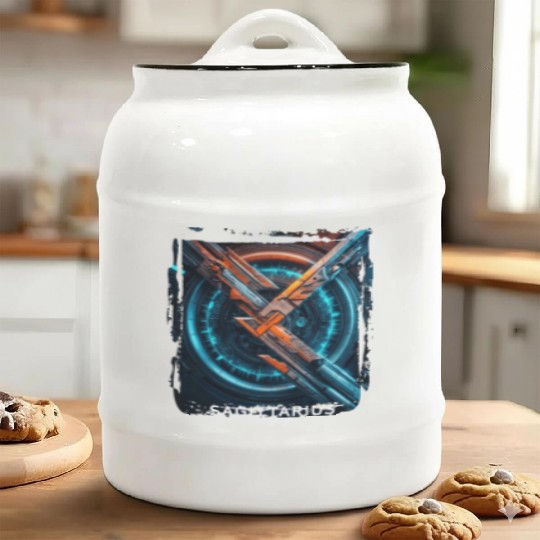 Zodiac sign Sagittarius in cyberpunk era Future Ceramic Cookie Jars