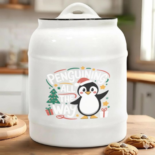 Penguining All The Way Penguin Christmas Joyful Ceramic Cookie Jars