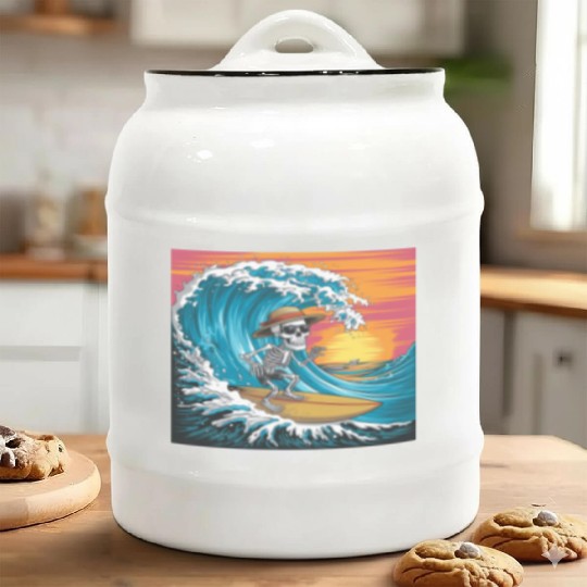 Surfing Skeleton Vibes Surfing Lifestyle Retro Ceramic Cookie Jars