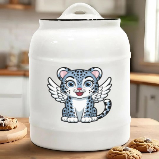 Blue tiger cat with angel wings dreamlike Ceramic Cookie Jars