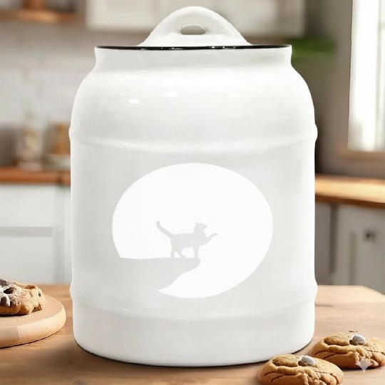 Cat Moon Cliff At Night Werewolf Round Howling Fun Ceramic Cookie Jars