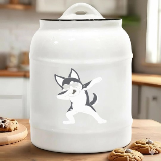 Cute Siberian Husky Dabbing Dog With Sunglasses Ceramic Cookie Jars